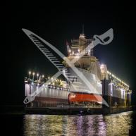 USS Harrisburg (LPD-30) sits on Ingalls Shipbuilding dry dock in October 2024.